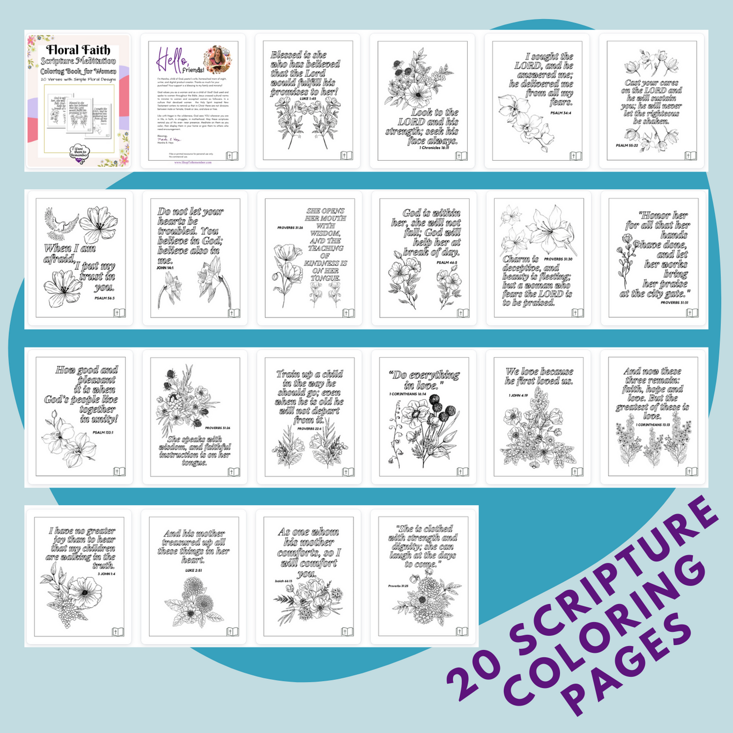 Floral Faith - Scripture Meditation Coloring Book for Women