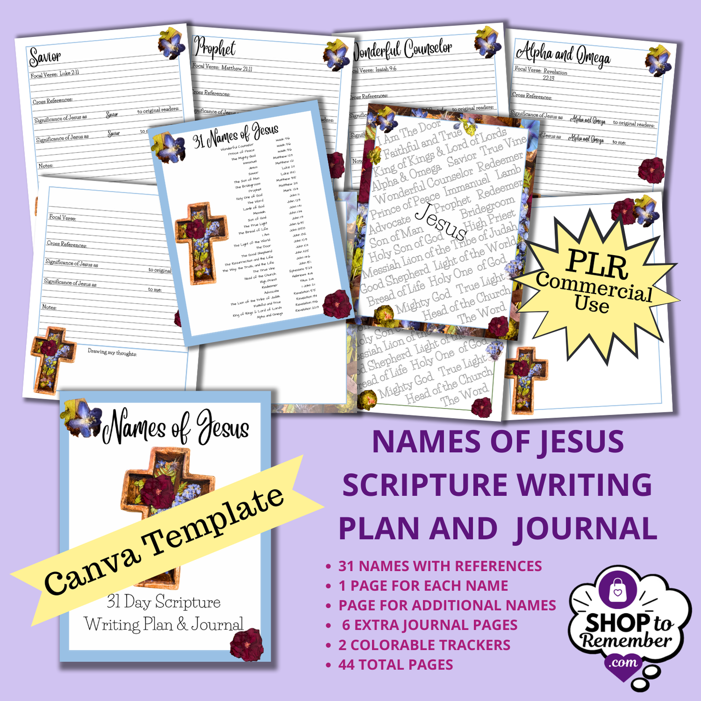 Names of Jesus Scripture Writing Plan and Journal PLR Canva Template