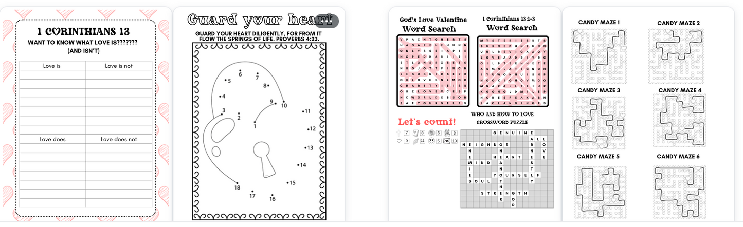 Scripture-Based Valentine Coloring and Activity Pages