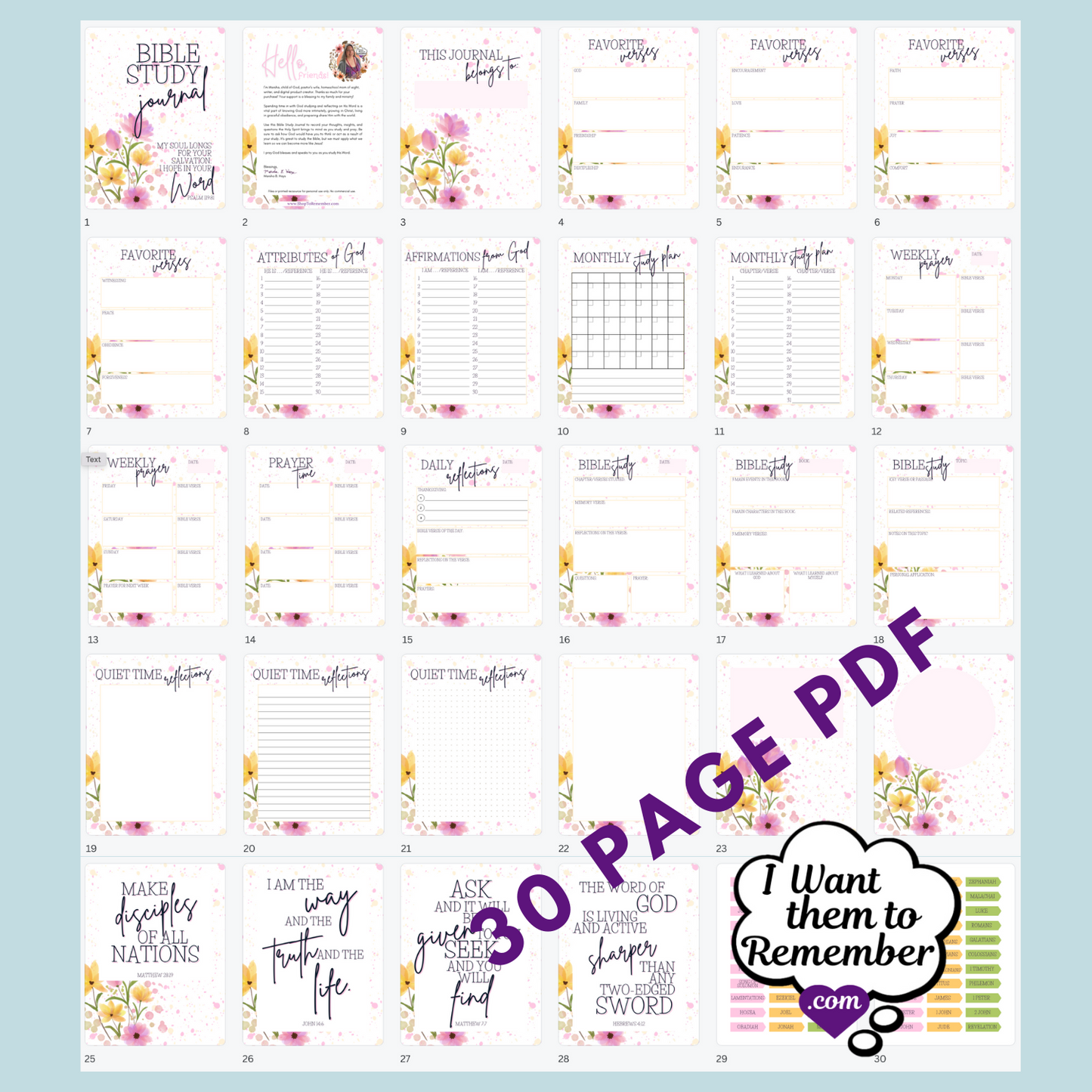Bible Study Journal Printable PDF Bundle- 3 Designs: Crosses, Floral, & Seashell