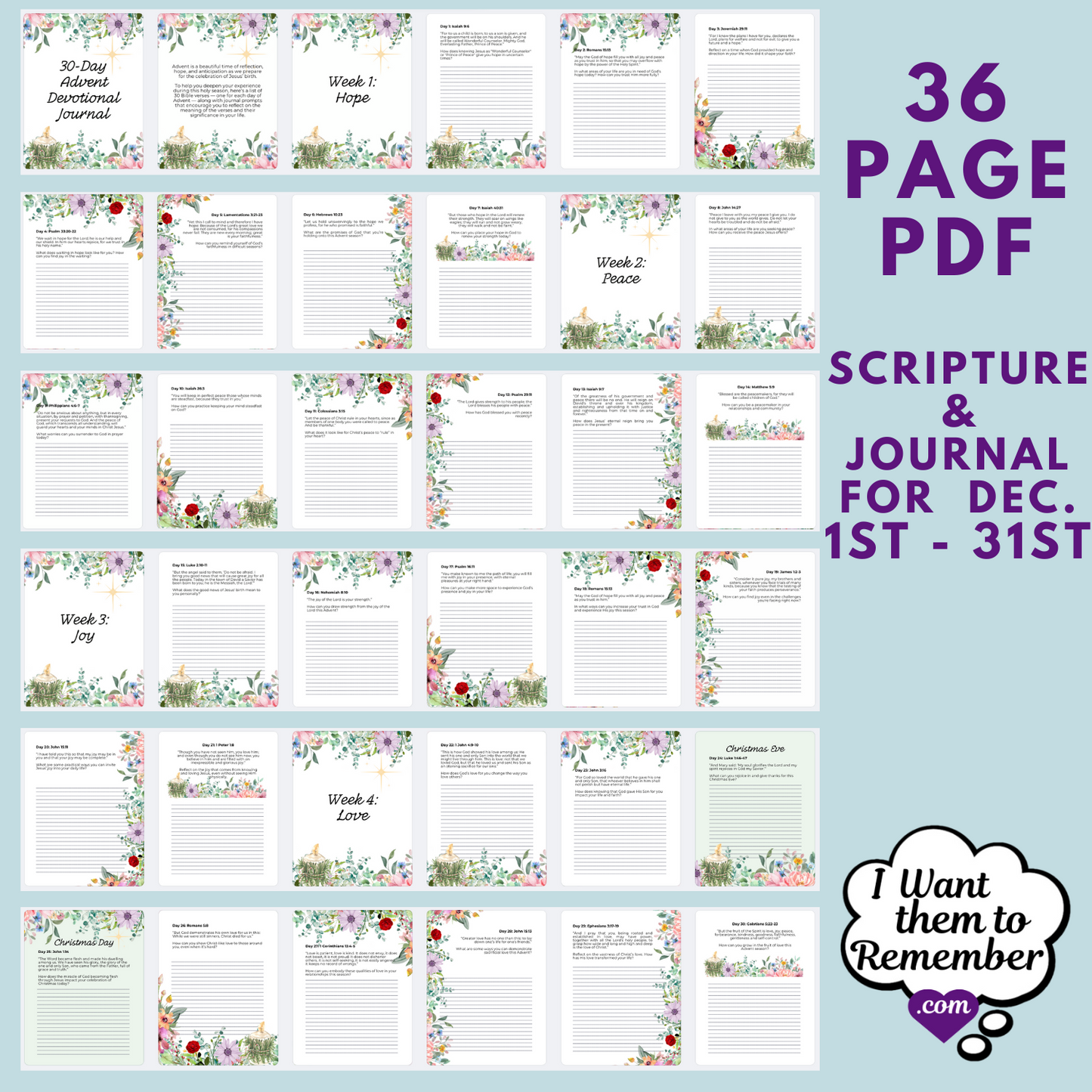 Floral Advent Devotional Journal Printable PDF