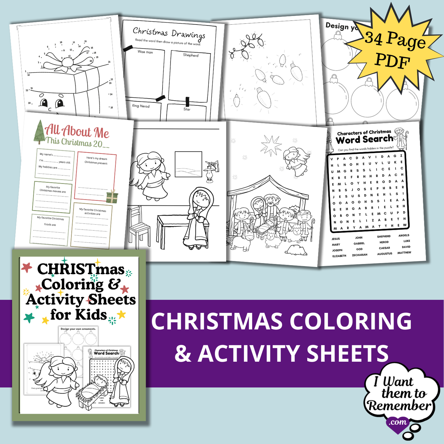 CHRISTmas Coloring and Activity Sheets for Kids - PDF Printable