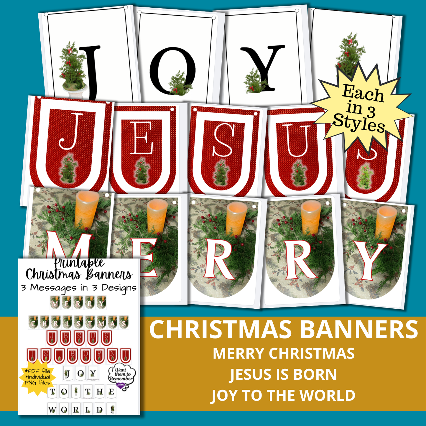Decorative Christian Christmas Banners Printable PDF & PNGs