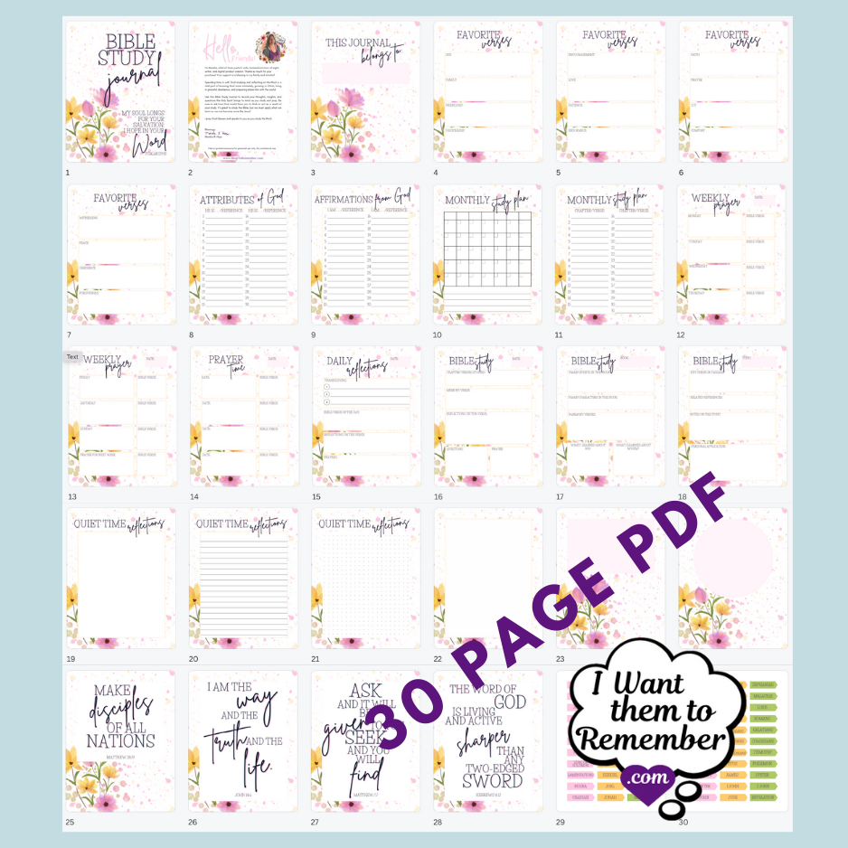 Pastel Floral Bible Study Journal Printable PDF