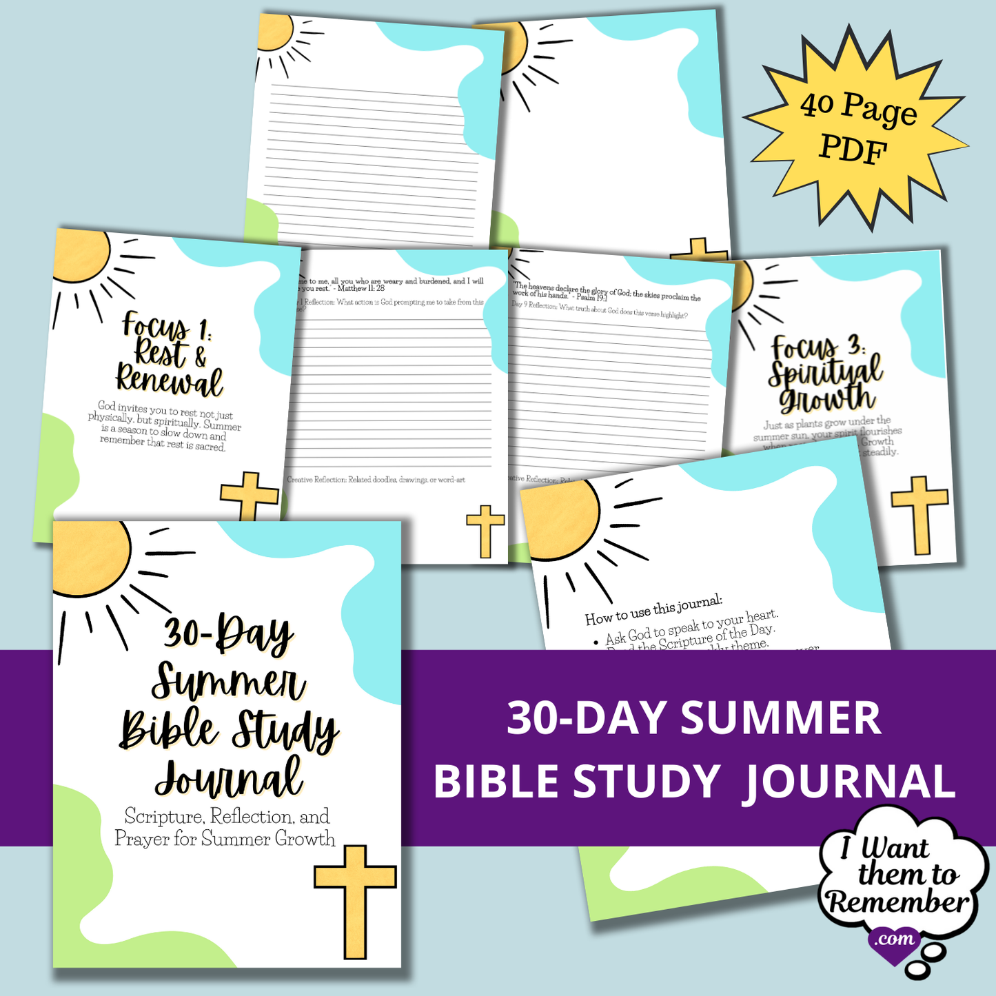 30 Day Summer Bible Study Journal Printable PDF