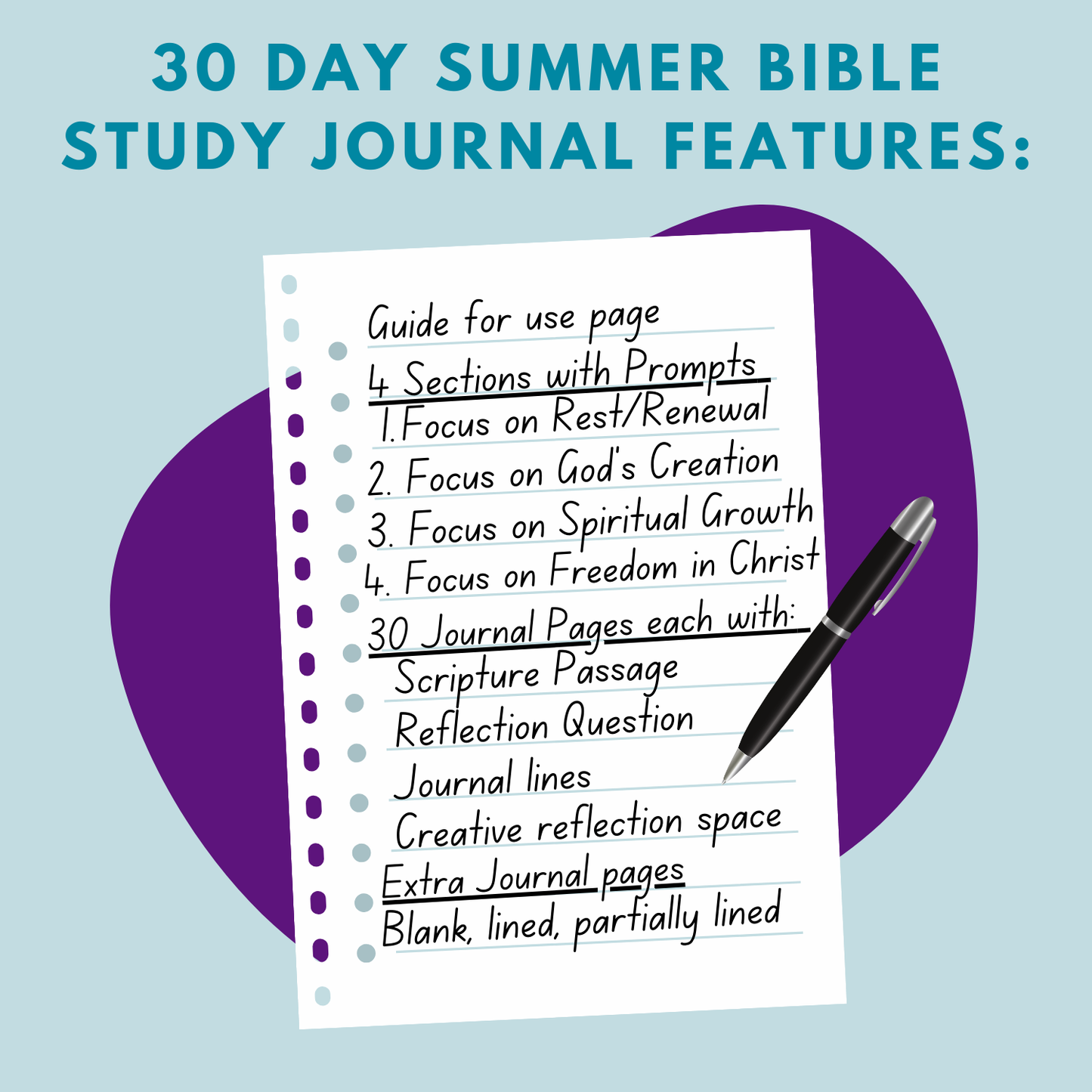 30 Day Summer Bible Study Journal Printable PDF
