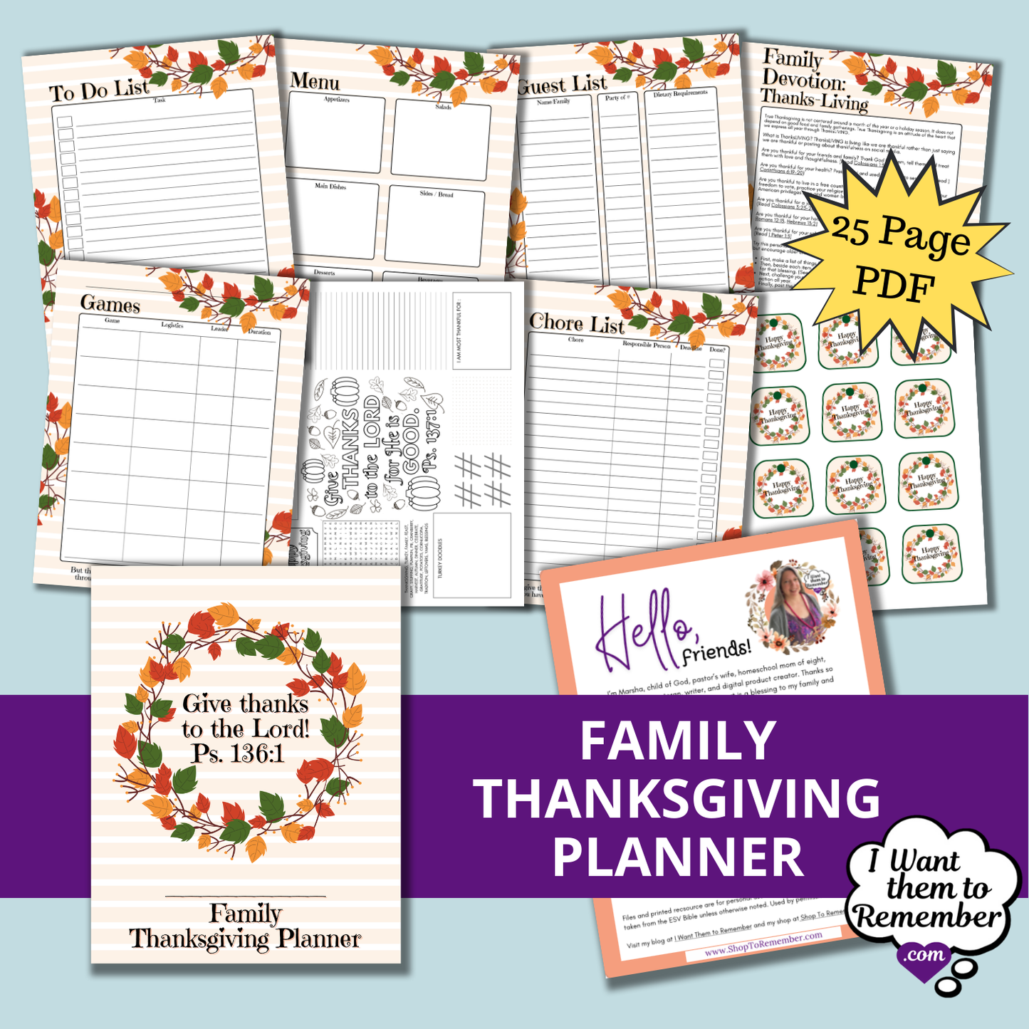 Family Thanksgiving Planner - Preparing Hearts and Homes for Gratitude - Printable PDF