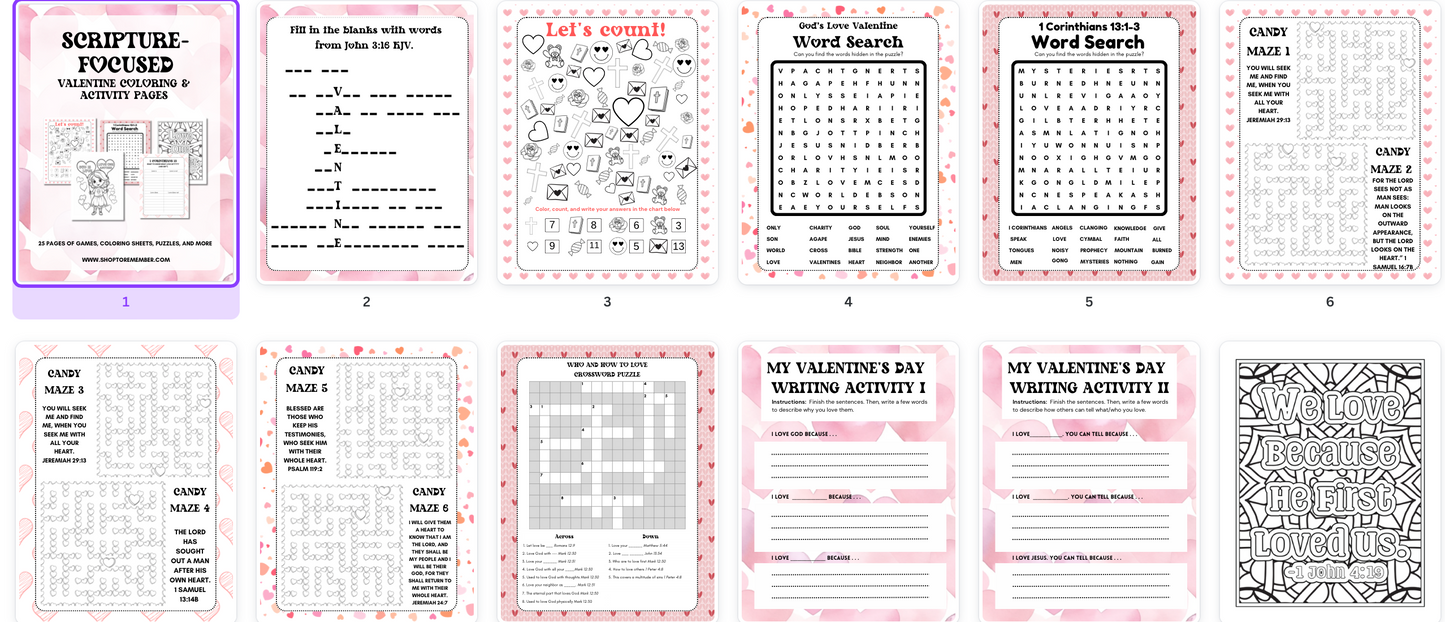 Scripture-Based Valentine Coloring and Activity Pages