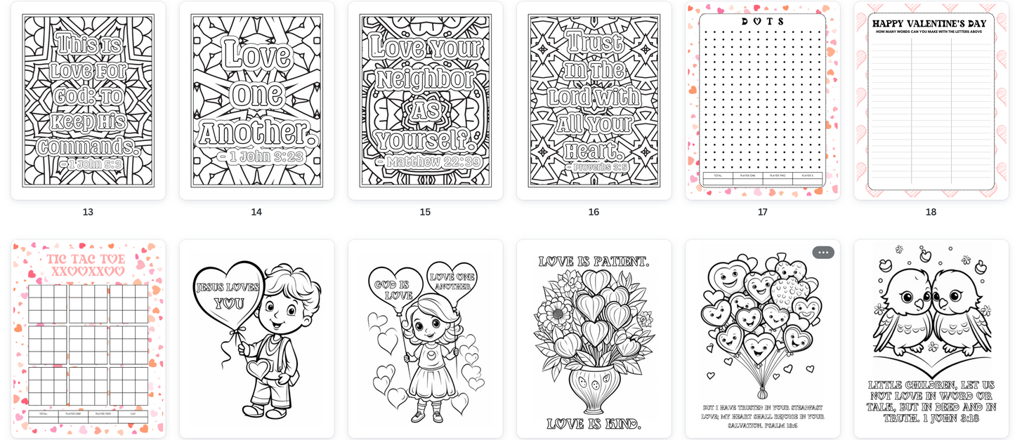 Scripture-Based Valentine Coloring and Activity Pages